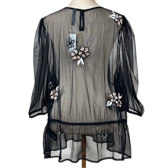 Anthropologie Plus NWT Embellished Black Floral Sheer Mesh Top Size 3X - Picture 4 of 15